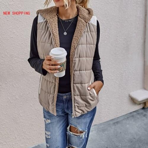 New Winter Warm Plush Jackets Women Double Sided Vest Hooded Ladies Solid Casual Pockets Coats Vests Outwear Chaleco Mujer Indie