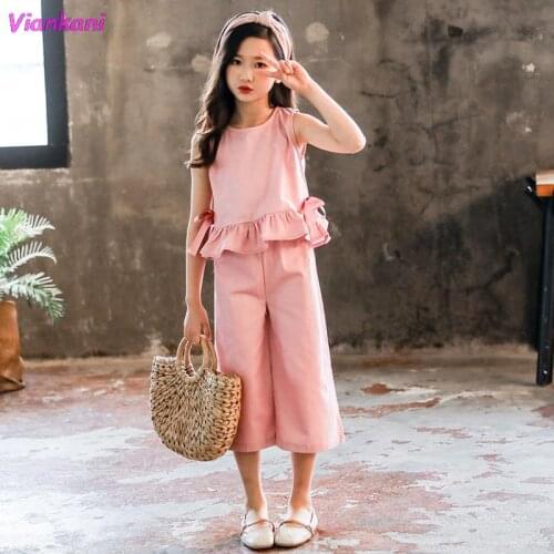 Summer girl suit clothing baby girl sleeveless top pants 2 pieces of clothing suit 2021children sportswear 6 8 9 10 12 years old