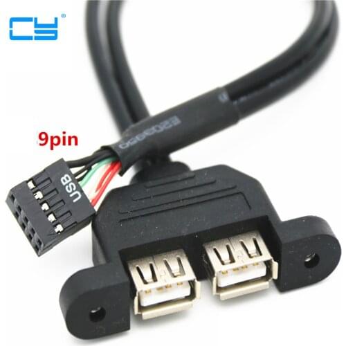 1FT 30cm 50cm Dual USB 2,0 Typ A Buchse auf Motherboard 9 Pin Header Kabel mit Schraube Panel löcher Mainboard 30cm 50cm