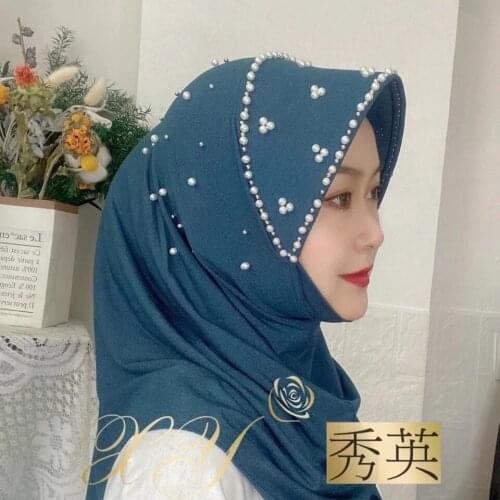 Muslim Islamic Fashion Pearls Instant Summer Hard Hijab Scarves