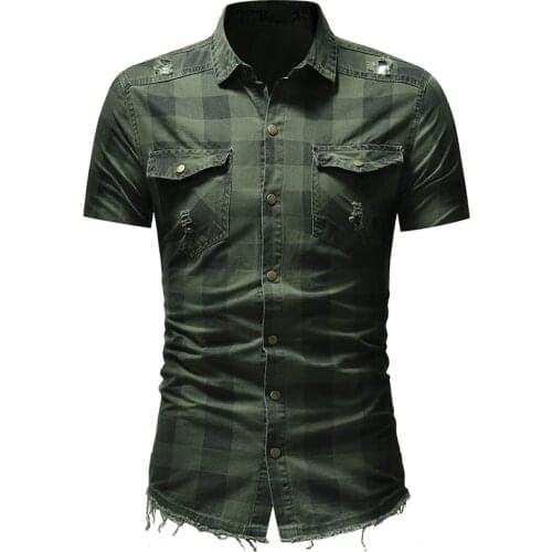 High Street Casual Men Shirts 3XL Plus Vintage Short Sleeve Summer Plaid Shirts Men Top Tees Regular Fit Mens Clothing 2020 B673