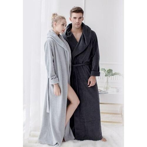 Mens and Womens Long Robes Microfiber Fleece Floor Length Plus Size Bathrobes Sleepwear Loungewear Full Length Gown Pajamas