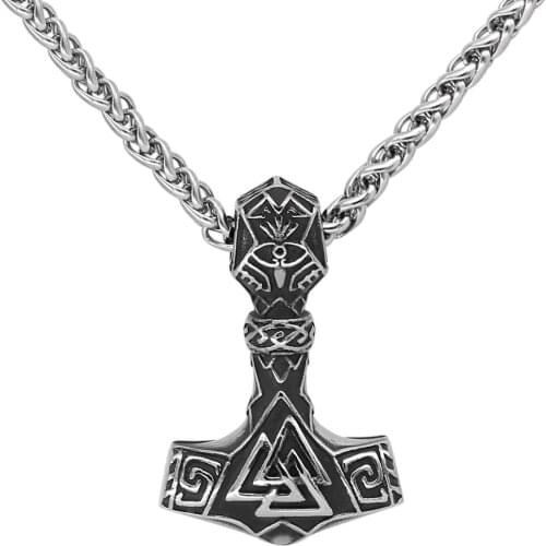 Men Thor hammer Mjolnir Necklace Valknut Viking Gift For Men Nordic Jewelry With Valknut Gift bag