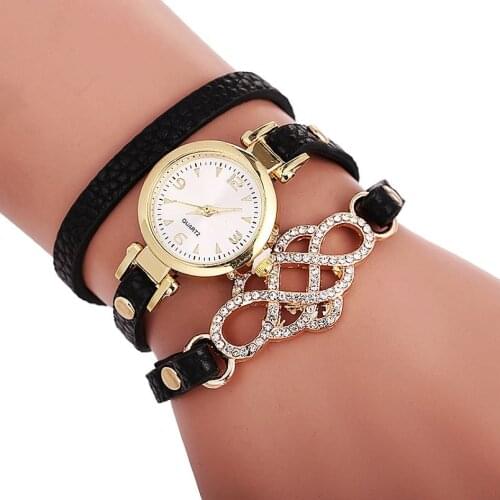 Hot national style flower leather watch wrap around elegance wristwatch for women clock long strap gold case watches