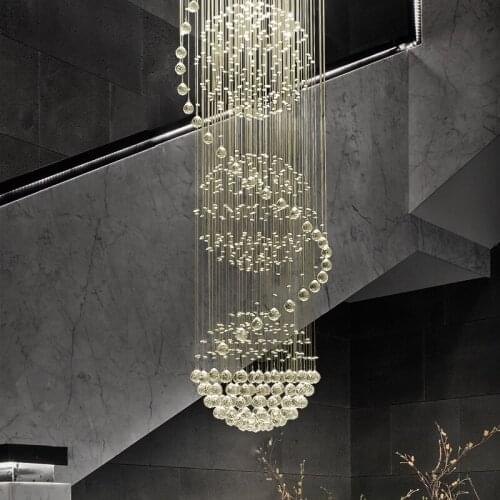 Luxury Crystal Chandelier for Staircase Living Room Projector Lights Long Loft LED Chandeliers Indoor Lighting