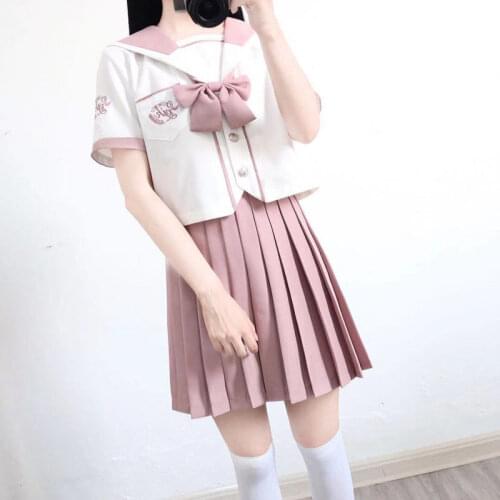 School Girl Cosplay JK Uniform Women Chorus Performance Pink Sets Short Sleeve Japanese Sailor Uniforms Pleated Skirt Anime 3pcs