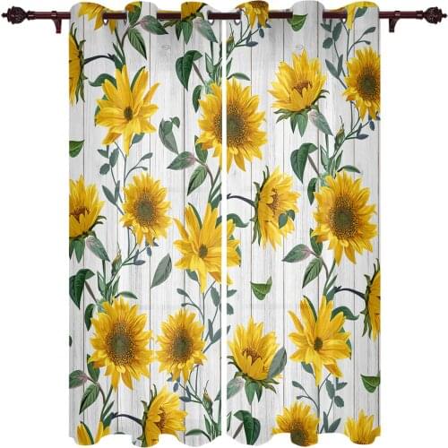 Sunflower Texture Wood Grain Retro Window Curtains Kids Room Living Room Curtain Panels Valance Curtains for Kitchen