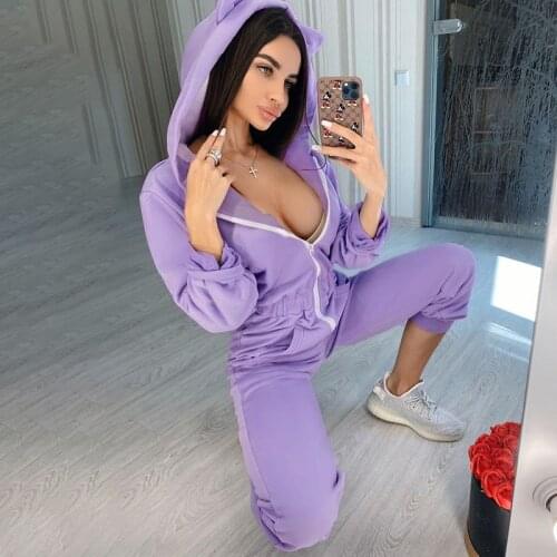 Thicken Rompers Zip Jumpsuit Women Tracksuit Winter Hooded Cat Ear Long Bodysuit Chic Brown Sweatshirt Slim Ropa Cute Streetwear