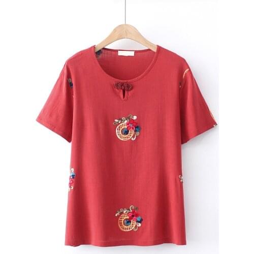 Plus Size Women Top Clothing Short Sleeves O-Neck Embroidery Tencel Cotton Summer Dress Under 220 Pounds Fatlady Wear In Summer