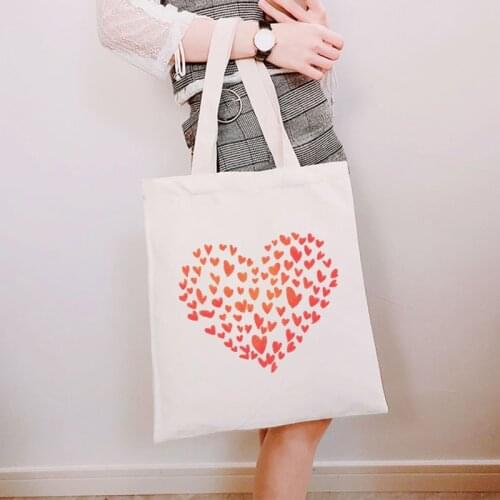 Women tote bag Fashion Heart Dog foot Graphic Shopper bag canvas Shoulder bag Flower Print Girl books bags Gift