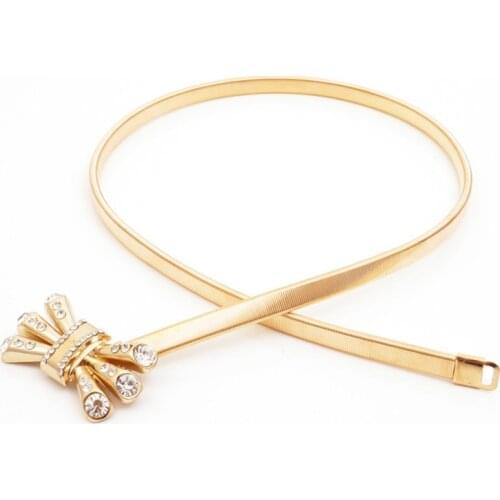 2021 Hot sales women belt Crown Crystal metal thin elastic belt golden elastic waistband chain BL352