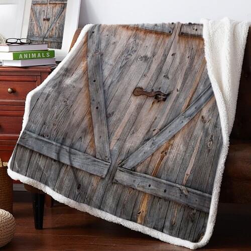 Winter Cashmere Blanket Wood Grain Barn Wood Door Lock Bedspread Coverlet Travel Throws Fleece Throw Wrap Improve Sleep Skin-Fri