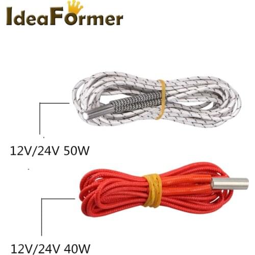 3D Printer Parts Ceramic Cartridge Heater 100cm/200cm 6*20mm 12V/24V 40W/50W HotEnd Extrusion parts element Heating Tube