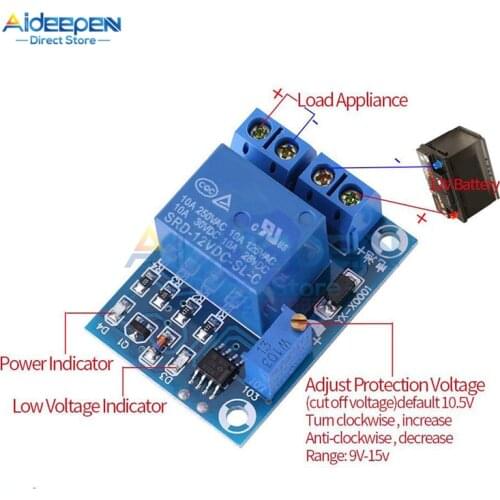 DC 12V Battery Undervoltage Low Voltage Cut off Automatic Switch Recovery Protection Module Charging Controller Protection Board