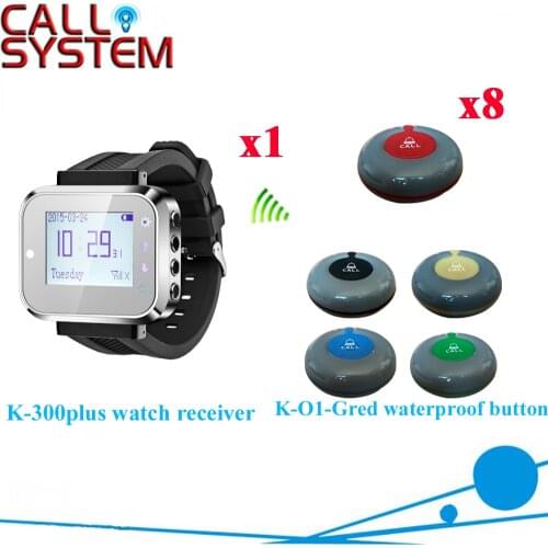 Wireless Buzzer Bell Calling System With Long Range Distance For Restaurant Full Pagers( 1 watch + 8 call button )
