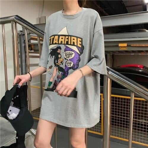 Large size 5XL Simple Cartoon Character Printed Casual Vintage Basic All Match Cotton Summer Short Sleeve O-neck T-shirts