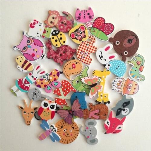 50pc Mixed Animals 2Hole Wooden Buttons for Scrapbooking Crafts DIY Baby Children Clothing Sewing Accessories Button Decoration