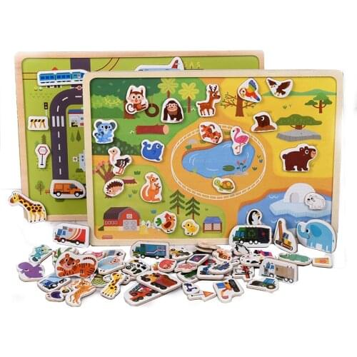 Wooden Puzzle for Children 2-7 Years Boy Toys Cartoon Animal/Traffic Early Childhood Education Wood Jigsaw Puzzles With Magnet