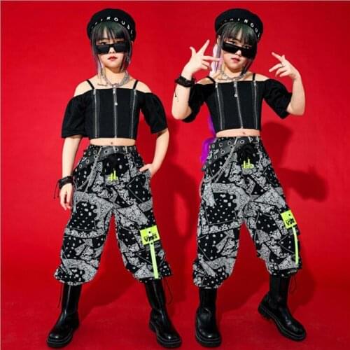 Kids Hip Hop Costumes Short Sleeves Tops Camouflage Cargo Pants Girls Jazz Performance Clothes Hip Hop Dance Outfits Streetwear