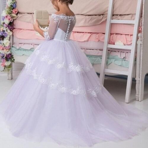 Kids First Communion Flower Girl Dresses 3/4 Sleeve Princess Pageant Bridesmaid Wedding Baptism Vestido Clothing Celebrity Dress