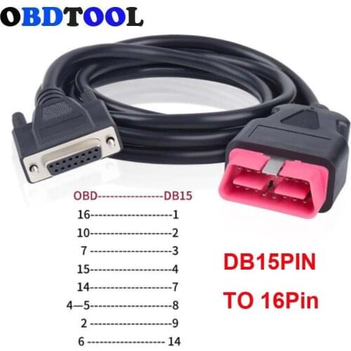 Red OBD2 Male 16Pin To DB15 Pin Interface Serial RS232 Gateway Diagnostic Tool Connection Cable DB 15PIN Female Adapter Convert