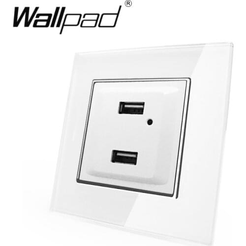 EU USB Socket with Claws Wallpad White Glass Panel LED Indicator EU Schuko Double USB Charging Ports Wall Power Socket with Clip