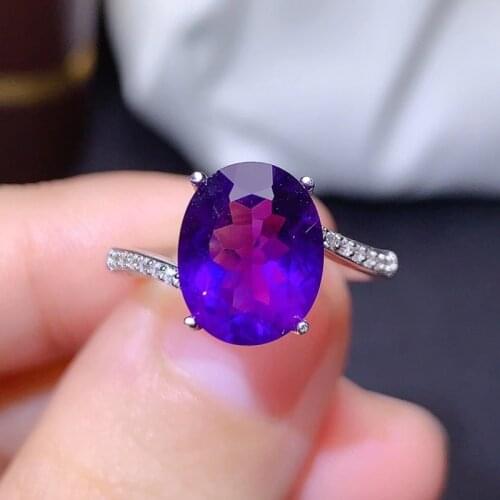CoLife Jewelry Simple Amethyst Ring for Daily Wear 8mm*10mm 3ct Natural Amethyst Ring 925 Silver Amethyst Jewelry