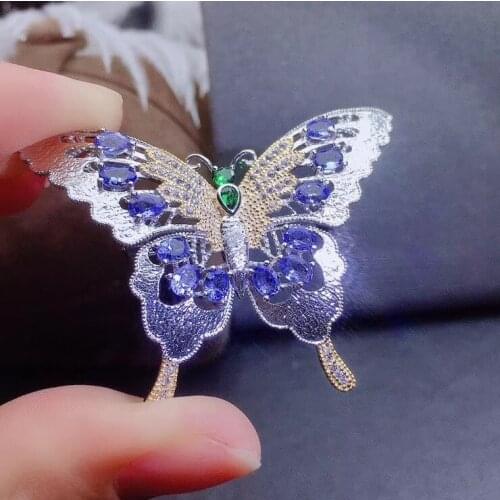Beautiful Butterfly Pendant Natural and Real Tanzanite necklace pendant 925 sterling silver high quality