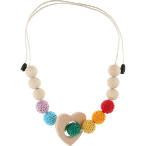Round Wooden Crocheted Beads Colorful Woolen Teether Bead Necklace Toy for Baby Kids