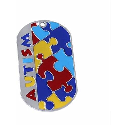 Metal Enamel Puzzle Piece Autism Charm Craft DIY Necklace Pendant Autistic Gift Jewelry