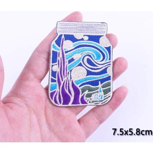 DIY Van Gogh Patch Iron On Patches For Clothing Embroidery Patches On Clothes Apparel Sewing Fabric Applique Stripes