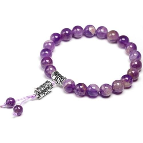 Natural Purple Crystal Bracelet Men Buddha Charm Healing Balance Pendent Buddhaist Prayer Natural Stone Yoga Bracelet For Women