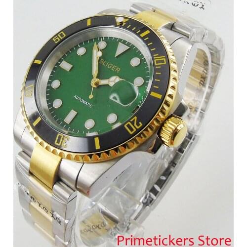 Stainless steel strap with gold plated 40mm green dial sapphire glass automatic mens watch