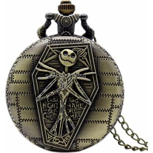 New Arrive Movie Theme Pendant The Nightmare Before Christmas Pocket Watch Bronze Quratz Pocket Watches Hot Sale
