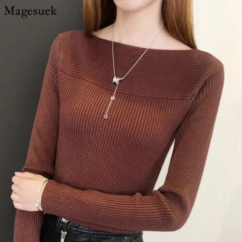 Autumn New White Knitted Sweaters Woman Short Slim Soft Long Sleeve Pullover Women Splice Warm Jumper Female Sweater Tops 16036