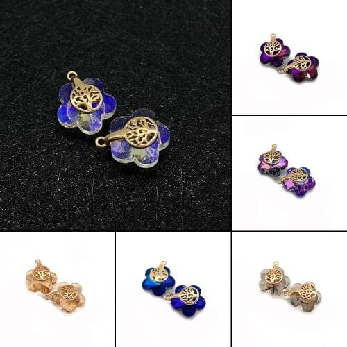Charms for Jewelry Making ,Various Colors of Gold Alloy Pendants, Diy Accessories, 10PCS Flower-shaped Crystal Jewelry