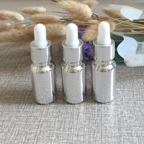 10ml empty glass dropper bottles w silver plated small perfume sample bottles refillable cosmetics bottles packaging 100pcs/lot