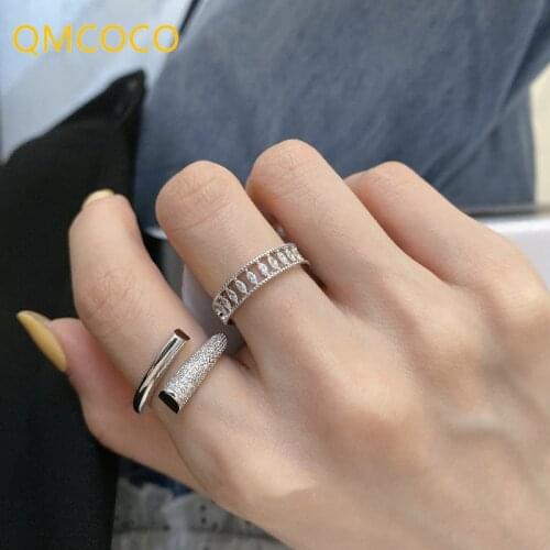 QMCOCO 925 Sterling Silver Zircon Round Ring Fashion For Women Cute Simple Fine Jewelr Minimalist Accessories Gifts