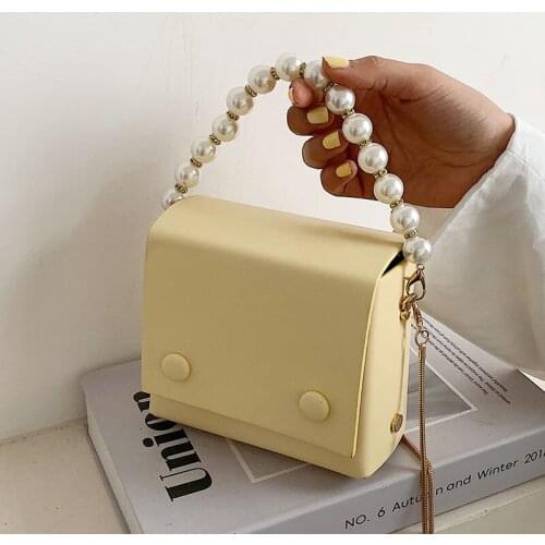 Luxury Pearl Chain Strap Design Mini Women Crossbody Bags 2021 Fashion Simple Pu Leather Shoulder Bag Womens Designer Handbags