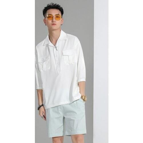 S-6XL ! 2019 New Mens clothing GD Hair Stylist fashion Pocket splicing Pajama style loose seven sleeve Shirt Plus size costumes