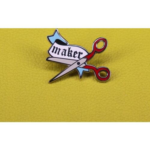 Maker pin scissors brooch hairstylist seamstress gift crafty enamel pin artist cute pins cosmetology jewelry