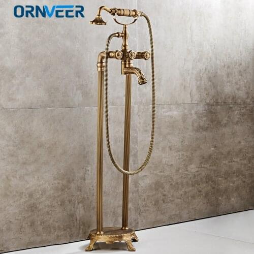 Bathtub Faucets Antique/ Black Floor Mounted Free Standing Bathtub Faucet Shower Set Tub Filler Mixer Tap For Bathroom