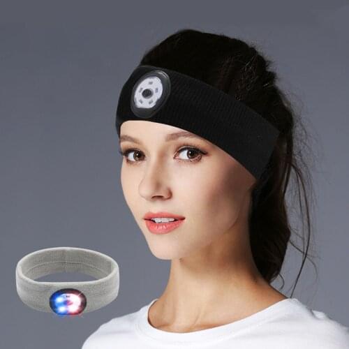 Outdoor Sports High Stretch LED Lighted Headband USB Rechargeable Moisture Wicking Running Hat Ultra Bright Waterproof Lamp