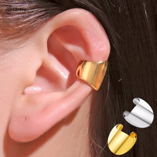 Starose 2pcs High Polish Wide Ear Cuff Fake Earrings for Women Ear Piercing Helix Pircing Fake Piercing Clip on Earrings Cuffs
