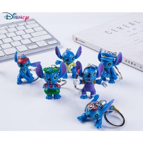 Disney Stitch Keychain Anime Figure 6pcs PVC Cartoon Mini Model Pendant Ladies Fashion Accessories Cute Keychains Women