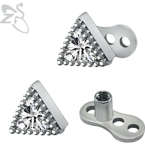 Triangle Crystal Titanium Internally Threaded Dermal Anchor Top With Holes Base Dermal Anchor Diver Implant In Skin Jewelry 2017