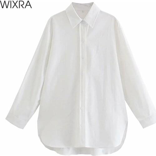 Wixra 2021 Autumn Women Blouse Turn Down Collar Long Sleeve Single Breasted Button Solid Shirts Loose Casual Lady Top