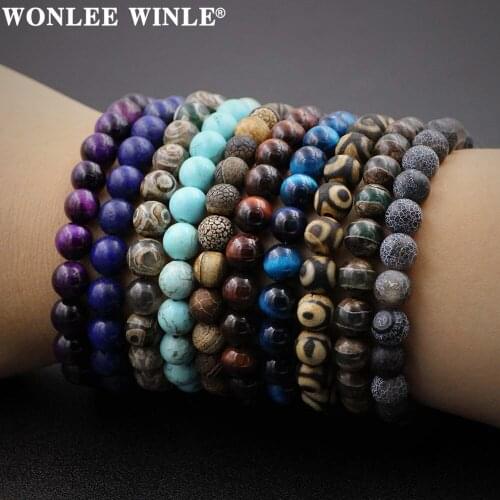 Wonlee Winle 8mm Natural Stone Bead Bracelets For Men Women Distance Energy Elastic Rope Bangles