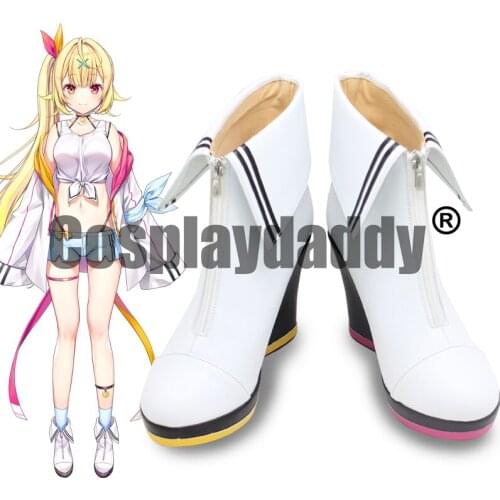 Japanese Virtual YouTuber Vtuber Nijisanji Hoshikawa Sara Cosplay White Shoes Wedge Fold Over Ankle Boots X002