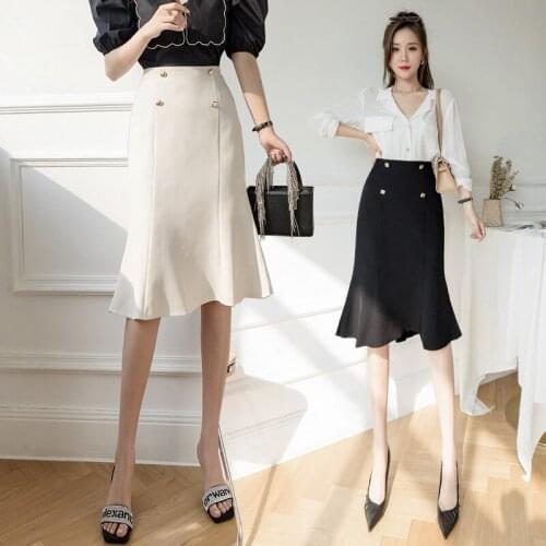Mid-length Trumpet Skirts Women 2021 Spring & Autumn Womens High Waist Ruffle Midi Skirt Mermaid Fishtail Skirt BSQ536